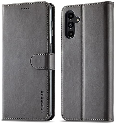 WAURZ Fodral för Samsung Galaxy A54 5G, flip-fodral i läder med magnetisk korthållare, skyddande fodral, grått