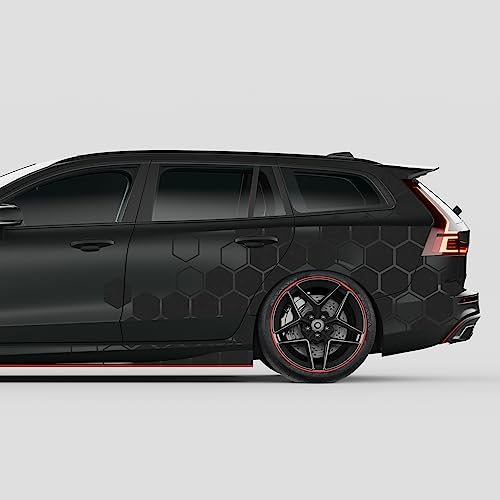 Finest Folia Uppsättning av 2 XXL bilklistermärken 200 x 60 cm motorcykel buss klistermärken biltillbehör honungskaka tuning dekor linjer design folie KX078 (10 svart matt)