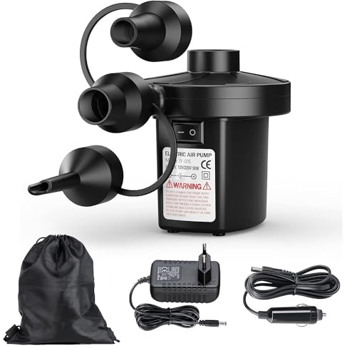 Elektrische Luftpumpe, schnelle elektrische Luftpumpe, Luftpumpe mit 3 Luftdüsen, für Camping im Freien, aufblasbare Teppiche, Aufpumpen und Ablassen von Pools
