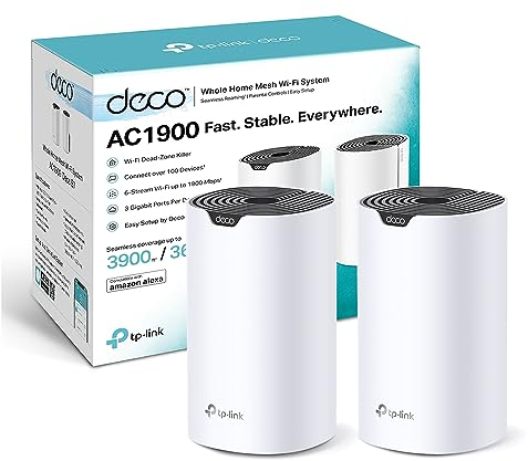 TP-Link Deco S1900 Mesh WLAN Set (2er Pack), AC1900 Dual Band Router & Repeater, 3X Gigabit Ports für Jede Einheit, empfohlen für Häuser mit 2-3 Schlafzimmern, Umfassender Jugendschutz