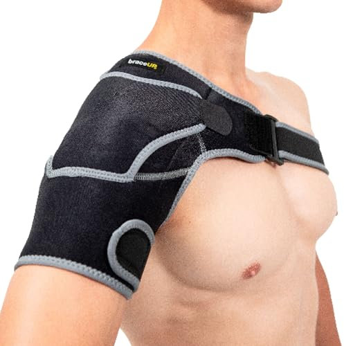 BraceUP Schulterbandage – Verstellbare Schulterstütze mit Tasche für Eisbeutel, Schulter Bandage für Frauen & Herren, komfortable Schulterbandage für Alltag & Sport