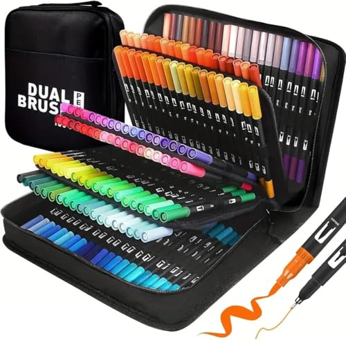 Ccfoud Brush Pen Lot de 168 feutres pinceaux double face Marqueurs aquarelle Feutres fins pour calligraphie