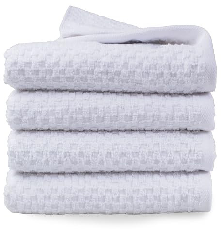 DoubleDry Popcorn Handtücher Set– 4er Set 50x100 cm Baumwolle – 420 g/m² – Weich & Saugstark – Badetuch badehandtücher - Oeko-Tex Made in Green Zertifiziert (Weiß)