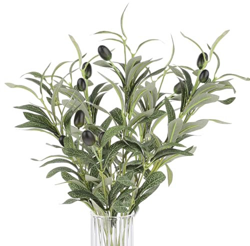 5 PCS Faux Olive Branches for Vases, 11.8” Tall Artificial Plants Olive Tree Branches Faux Olive Leaves Stems Artificial Indoor Greenery for Centerpieces Decor Wedding Greenery Home Party Decor
