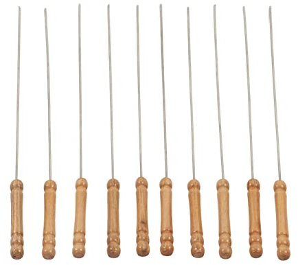 10 Spiedini per Barbecue con Manico in Legno - Kabob per Barbecue in Acciaio Inossidabile o per il Cibo all'aperto - Perni per Barbecue da 1,8 Pollici per Spiedini, Shish Kebab