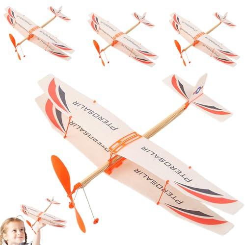 4Pcs Balsa Wood Airplane Kits, Rubber Band Powered Airplane Model Glider Planes Airplane, Outdoor Sports Flying Toy for Kids (Random Pattern)