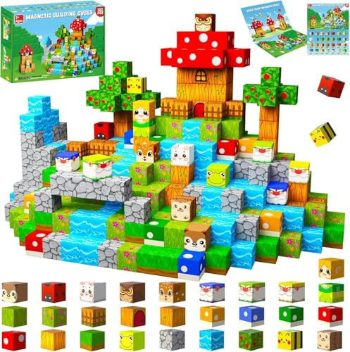 GW Box 120 Pcs Blocks Building 1 Inch Blocks Fairy Garden Set Tiles Build Cubes for Birthday Gifts