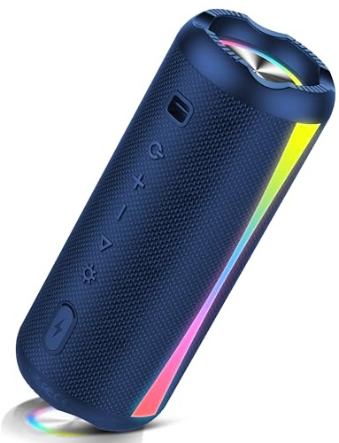 Cassa Bluetooth Portatile Potente 20W, Altoparlante Bluetooth 5.4 con HD Microfono, IP7 Impermeabile Speaker Bluetooth con HiFi Stereo, Accoppiamento TWS, 20 Ore di Autonomia, Luce RGB, USB-C, Blu