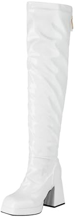 Generisch Filles 30 Hiver Bottes en Cuir Semelle Épaisse Carré Talon Épais Talon Haut Fermeture Éclair Arrière Cuissardes pour Femmes Bottes Minces Femmes Bottes Pantoufles, Blanc., 41 EU