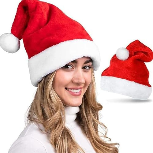 OIXEYA Bonnet de Noël Unisexe Adulte, Chapeau en Velours de Luxe, Classique Bonnet de Père Noël, Décoration pour Noel Party, 30cm x 40cm