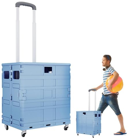 Hopfällbar Shoppingvagn - 47×43×39cm | Storage Boot Cart | hopfällbar | förvaringslåda, multifunktionell handkärra verktygsbärare med teleskopiskt handtag för resor livsmedel