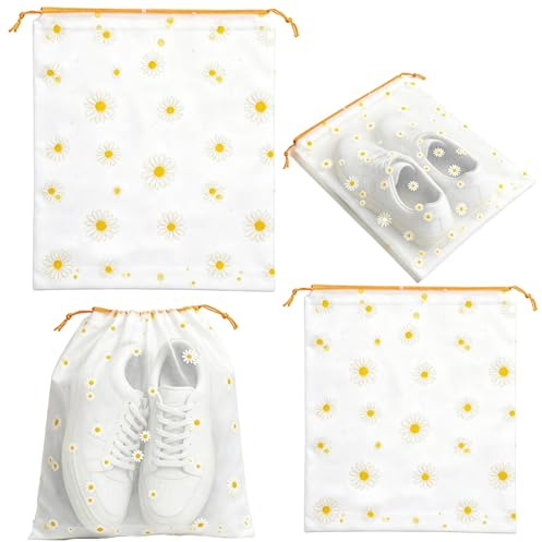 15Pcs Travel Shoe Bags, 3Size Clear Dust Proof Shoe Storage Bags for Adult Kid,Reusable Travel Storage Bag, Underwear Bag, Waterproof Shoe Bags Storage, Drawstring Shoe Bag (Daisy)