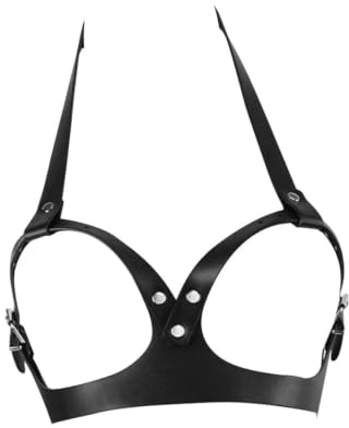 SDFWGG Cadena de Cuero Punk Arnés de Pecho Sujetador Abierto para Mujer Sujetador de Jaula Lencería con Arnés Estilo Gótico para Cosplay Fiesta Club Disfraz (Modelo 1)