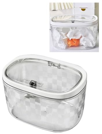 Wakects Desktop Papperskorg, Genomskinlig Plast Soptunna 20 X 13 X 11 Cm med Presslock, Lätt Att Rengöra Kompakt Avfallsbehållare för Skrivbord Bil Sovrum Kontor (Transparent Vit)