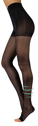 Collants de Soutien Médicaux Pointe Ouverte à Compression Graduée Forte 18-22 mm/Hg | Collant de Compression Forte sans Pointe | Noir, Naturel | S, M, L, XL | 140 DEN | Made in Italy (M, Noir)