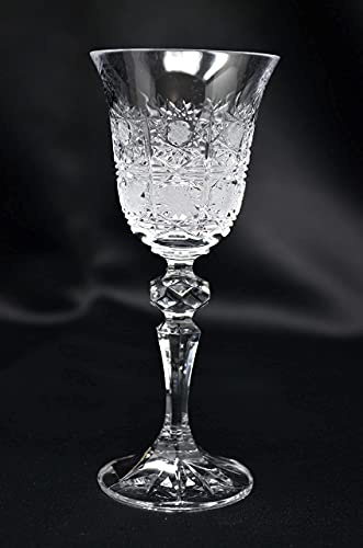 Aurum Crystal Czech Crystal Glass Shot Liqueur Glasses Set of 6, Hand Cut Lace Vintage Design, 2 oz Vodka Brandy Sherry Whiskey Glasses for Wedding Decor