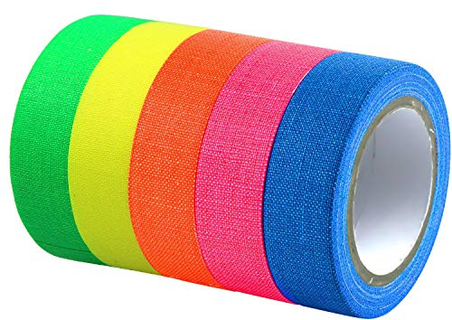 Rubans adhésifs en ruban néon, 5 rubans réfléchissants UV Blacklight Ruban en tissu Ruban adhésif néon au ruban de Gaffa fluorescent pour décoration de fête artisanale Décorations de Noël -12.7mm * 5m