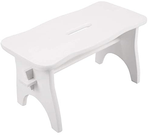 Creative Deco Weiße Fußbank Holz Hocker | 38 x 19 x 21 cm | Tritthocker Blumenhocker Toilettenhocker Holzbank Schemel Kinderhocher Fußhocker | Weiß Fußauflagen Stuhl Kiefernholz