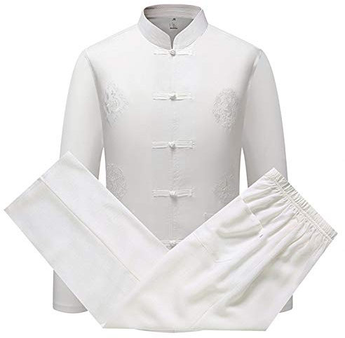 huateng Uomo Tang Suit Tradizionale Cinese Abbigliamento Arti Marziali Kung Fu Costume Hanfu Manica Lunga/Manica Corta Camicia Cappotto Tops e Pantaloni