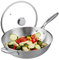 Relaxdays Wok, Ø 32 cm, Edelstahl unbeschichtet, Glasdeckel, Gas-, Elektro-, Induktionsherd, Wokpfanne mit Griff, silber