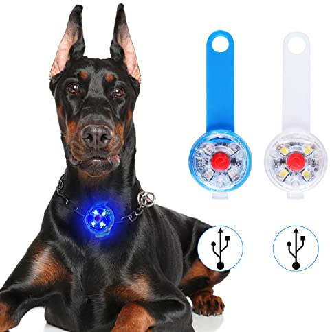 2 st säkerhet husdjur, USB uppladdningsbar säkerhet LED blinkande ljus för hundar, katter – 3 blinkande lägen vattentät säkerhet husdjur lysande hängande lampor, 3 x 1.2 x 8 cm, Plast