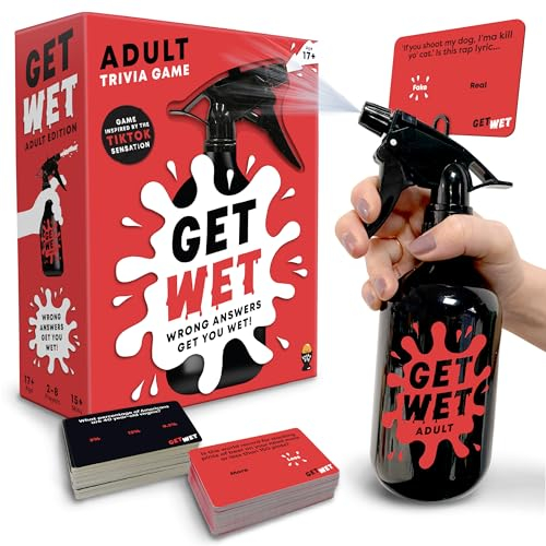 Lucky Egg Get Wet: The NSFW Trivia Game Where Incorrect Answers Get You Wet | 17+ Party Game | Trivia Card Game For Adults | Game Night Party Games - Hen & Stag | 250 Trivia Cards, Red, (LE13)