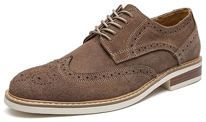 Zapatos de piel brogue de ante estilo británico para hombre, calzado formal de piel auténtica Oxford, Gris, 43 EU
