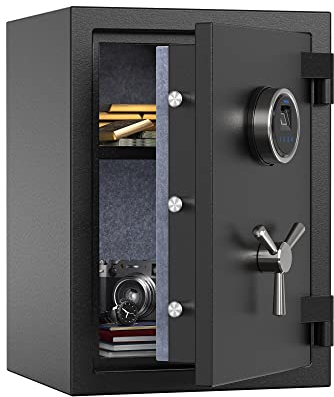 RPNB Digitaler Feuerfester Tresor, Fingerabdruck-Feuerfester Heimtresor mit Touchscreen, Abnehmbarer Ablage und Sicherem 3-Speichen-Griff, Geeignet für Home-Office-Hotels, 36.4 L, Schwarz