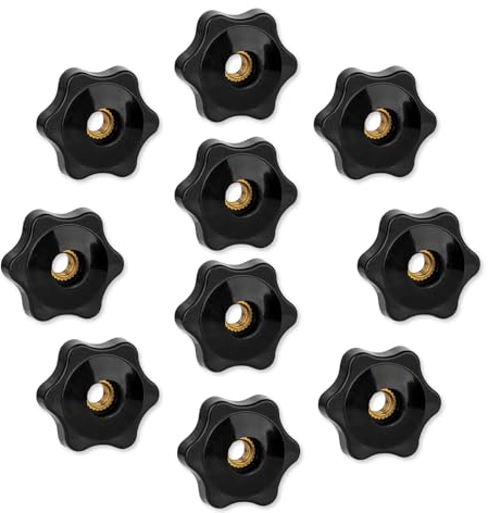 Bewudy 10 Stück Sterngriffmutter, 1/4 inch Rändelschraube Äußerer Durchmesser 30mm, Kunststoffmutter Messing Innengewinde Sternschraube für Maschinen und Anlagen Möbel Werkzeugmaschinen Fitnessgeräte