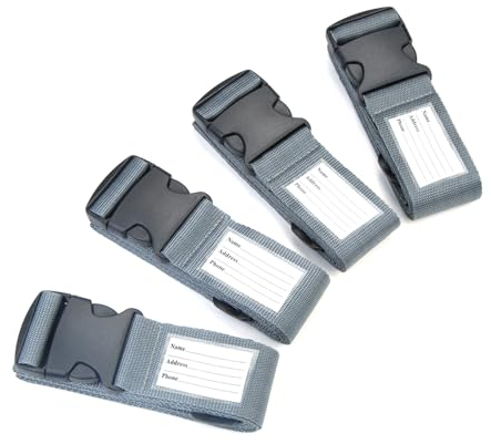 Yizhet Sangle de Bagage 4 Pack, Sangles de Transport Clipsables pour Valise avec Étiquette d'Adresse (Gris)