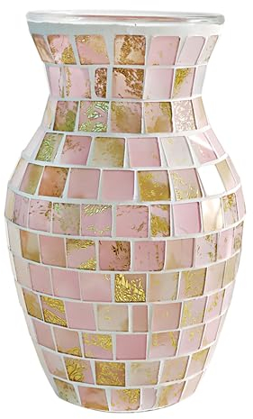 AiiBowy Vasi Vetro, Vasi in Vetro Mosaico, Squisito Vaso Fiori in Stile Estetico Moderno, Vaso Vetro per Decorazione Casa, Camera da Letto, Cucina, Ufficio, Soggiorno, Desktop, Nozze, Festa (Rosa)
