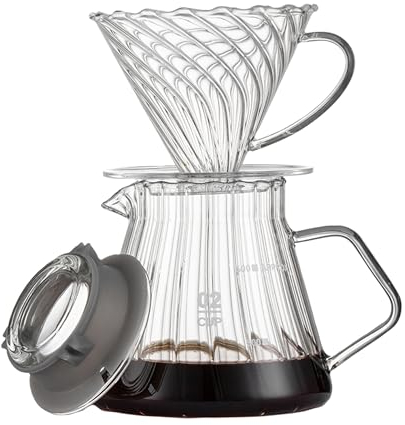 vandroop Glas Kaffeekanne 600ml mit Glas Kaffeefilter - Hoheborosilikatglas, Pour Over Kaffeebereiter, Permanent Kaffeefilter, Kaffeekanne mit Deckel, Kaffee Zubehör (Ohne Papierfilter)