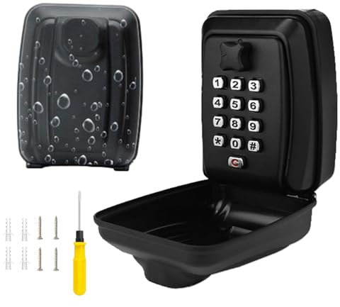 HTT GLOBAL Key Safe Wall Mounted with Screwdriver, Key Lock Box Outdoor, Key Safe Outdoor for Keys & Cards,12 Digit Code Lock Box, Key Box, Weatherproof Keysafe for Home, Office, School