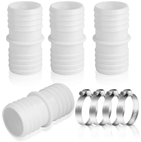 4 STK Pool Schlauchverbinder 38mm, Poolschlauch 38mm Verbinder, 38mm Poolschlauch Verbinder, Pool Adapter 38 auf 38mm Doppelschlauchtülle, Pool Schlauchadapter mit 8 Schlauchschellen
