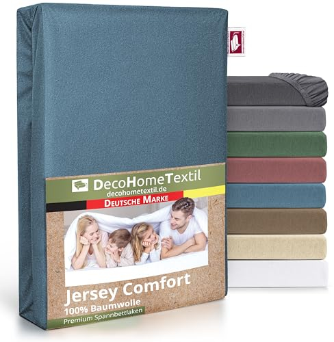 Greenline Spannbettlaken Premium Jersey aus 100% Baumwolle Greenline Blau Doppelpack (2X) 90-100x200 cm bis zu 30 cm auch für Boxspringbetten, Spannbetttuch