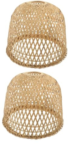 WOONEKY 2 Stück Lampenschirm Bambus Tischleuchte Ersatzschirm Gewoben Hängelampenschirme Boho Lampenschirm Hängelampe Bambus Ersatzschirm für Deckenleuchten Pendelleuchten Stehlampe