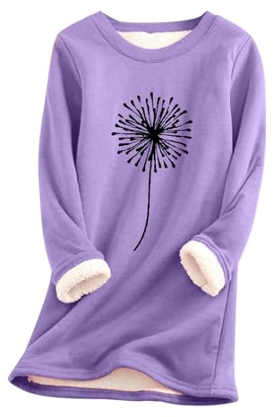 Chemise Polaire Femme Longue Fashion Chemisier Femme Manche Longue Hiver Chaud épaisse Haut Top Femme Chic Et élégant Fluide Long Grande Taille Ample Pas Cher Casual T-Shirt (Purple, L)