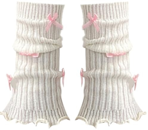 Chenxi Studio Calentadores de piernas para mujeres y niñas, estilo ballet, de punto acanalado, elástico, con lazo, con volantes, sin pies, para botas, Lazo rosa, M