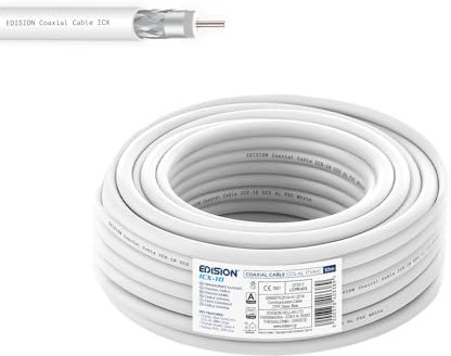 EDISION ICX-10 Koaxialkabel 10m, Antennenkabel 130dB Indoor PVC Weiß, Stahl/Kupfer Innenleiter CCS, SAT Kabel, geeignet für DVB-S2, DVB-T/T2, DVB-C, BK-Anlagen, CCTV, Ring 10m