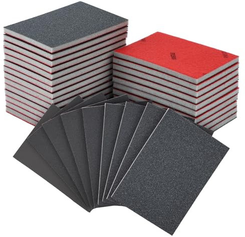 Flintronic 24 Piezas Esponjas de Lijado, Grain 180-2500, Esponja de Lija Húmeda y Seca Taco Abrasivo de Lijado Manual, Lijado Lavables y Reutilizables para Madera Metal Cocina Muebles