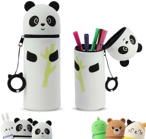 MHwan Kawaii pennfodral, sött och bekvämt silikonhandtag, lätt att transportera och hänga, kan användas som pennhållare och pennfodral, robust och hållbar (panda)