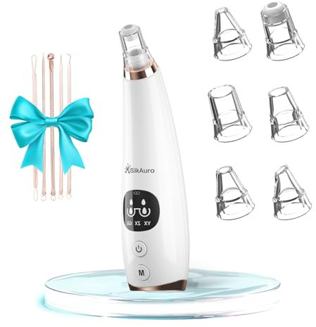 JMSilkAuro Blackhead Remover Electric Pore Vacuum Cleaner USB with 6 Heads and 3 Modes Removes Blackheads Pimples and Acne