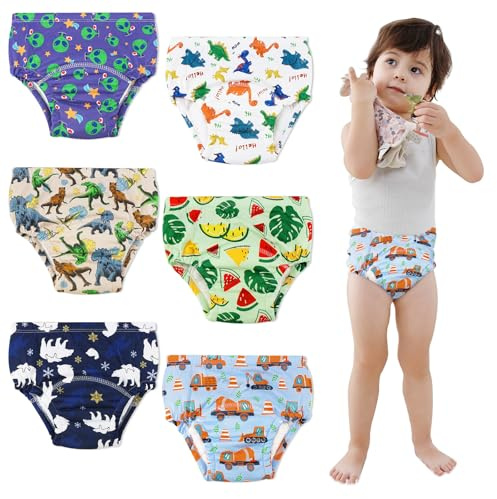 UNIFAMILY 6 Pack Potty Training Pants for Boys 2, 3, 4 Years Cotton Potty Training Underwear for Baby Boys Training Pants for Toddlers Blue