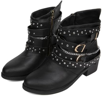2025 Botines de moda de invierno para mujer con hebilla cremallera lateral zapatos de bicicleta de carretera para mujer 40, Negro , 41 EU