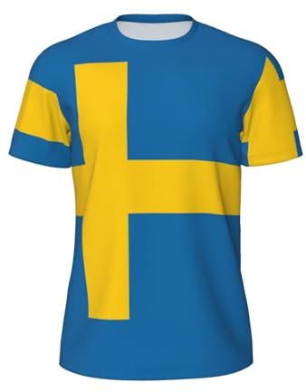 KPXXAQT Camiseta de manga corta con estampado de bandera sueca para hombre, cómoda, ligera, para gimnasio, correr, ropa casual, NEGRO, M