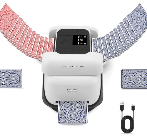 Mescolatore e distributore automatico di carte all-in-one, 5 modalità intelligenti, lanciatore di dadi integrato, ricaricabile, compatibile con carte da poker, blackjack e uno per 2-8 giocatori(2IN1)