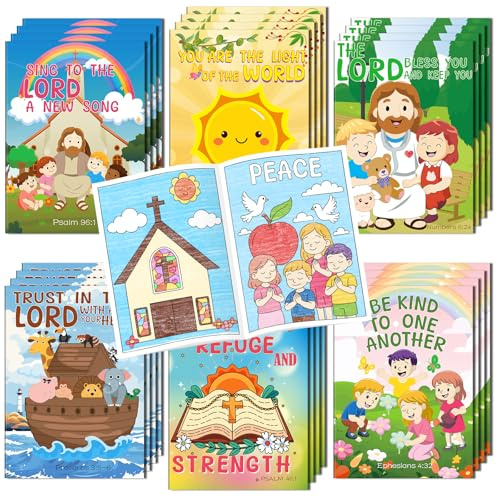 Kalysky 24 libros cristianos para colorear de la Biblia para niños, mini folleto de historias religiosas de Jesús a granel, libro de dibujo de arte de Pascua, suministros de actividades para iglesia