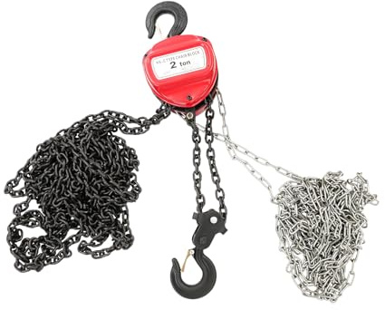 MIIWWOWO Manueller Kettenzug 2000kg, 6m Hubhöhe, G80 Manganstahl + Edelstahl, Handkettenzug 2T (Rot)