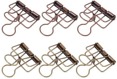 Amosfun Lot de 6 Pinces à Dossier en Métal Rétro Couleur Bronze et Cuivre Ancien Taille Moyenne Clips de Bureau Solides pour Rangement de Papiers et Tickets Aléatoire