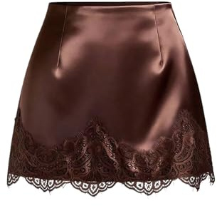 GORGLITTER Women's Elegant Retro Satin Mini Skirts Contrast Lace Low Waist Evening Work Office Skirt
